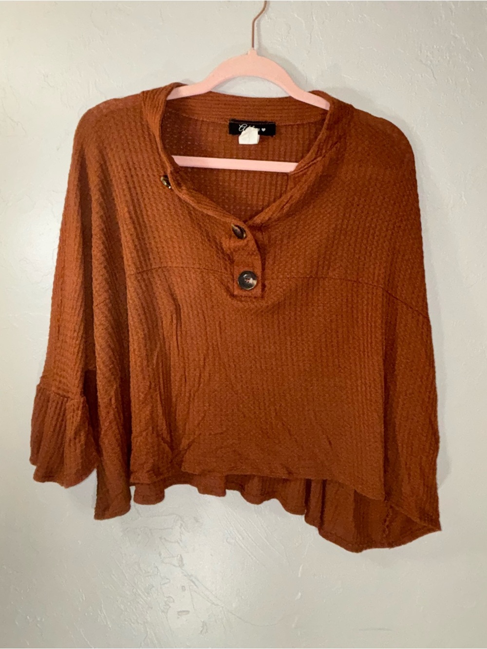 Adelyn Rae Rust Button-Neck Waffle Knit Pullover - Picture 8 of 12